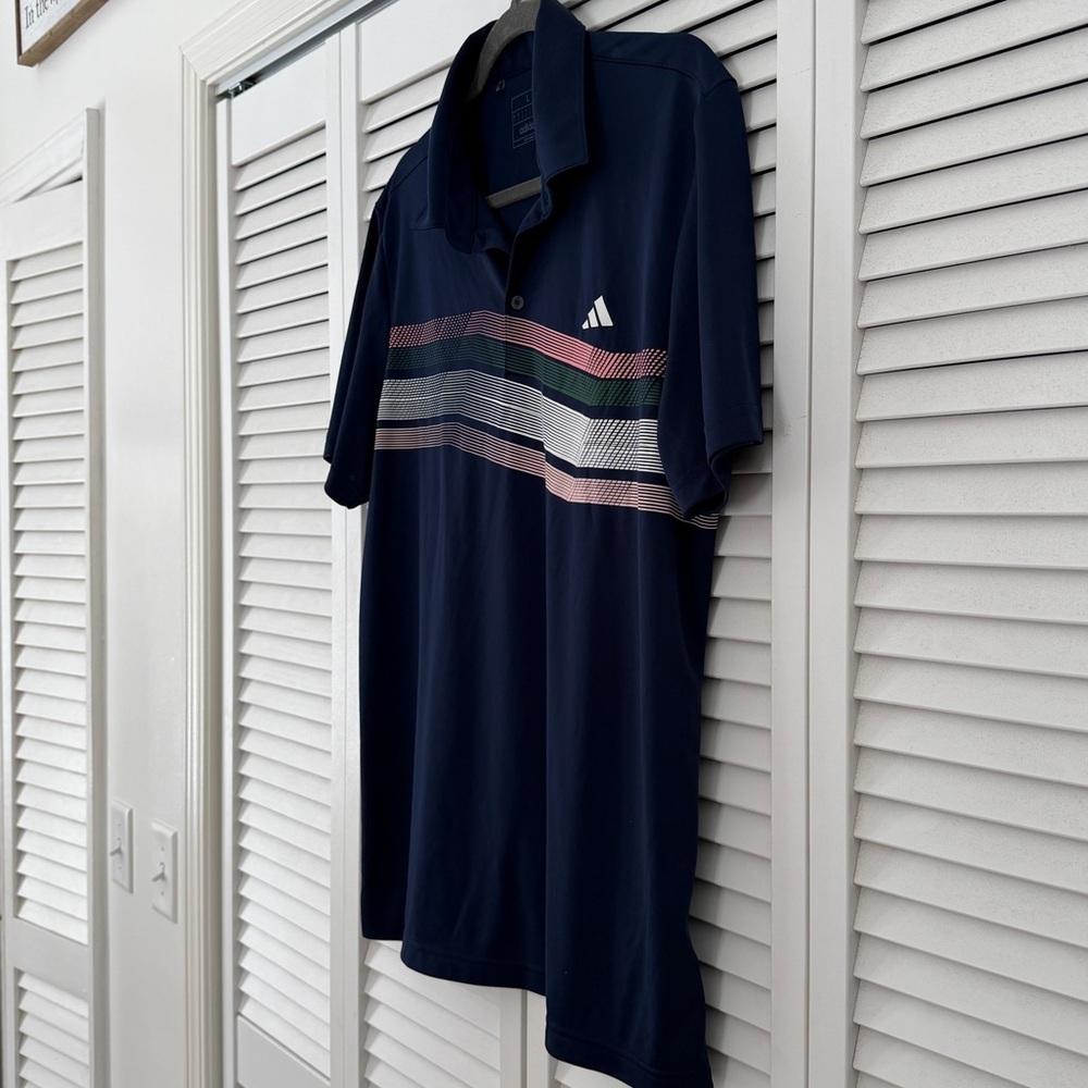 Adidas Men's Polo Shirt with Multicolor Stripes Size Large - Picture 3 of 8